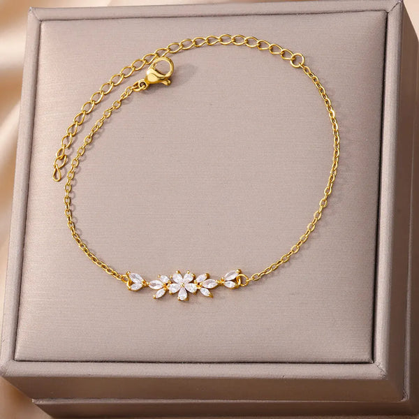 Armkette/ Armband in Gold und Silber mit Blumen/Steinen