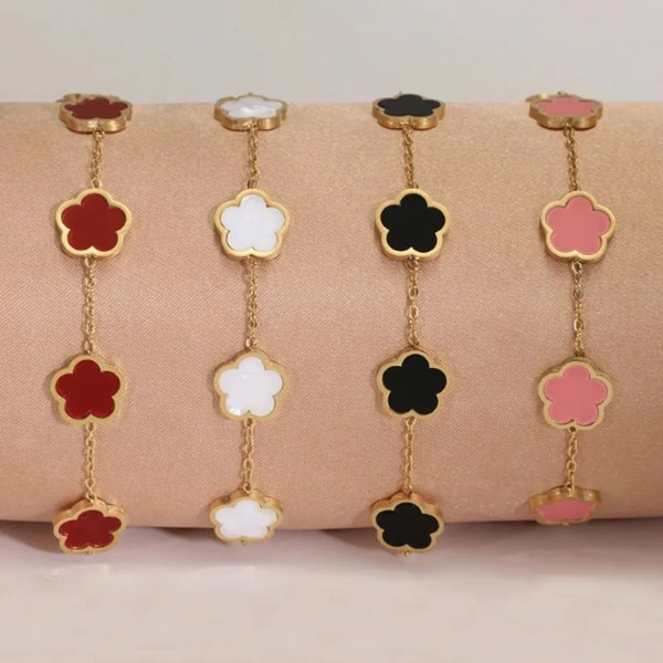 Armkette/ Armband in Gold, mit verschiedenfarbigen Blumen